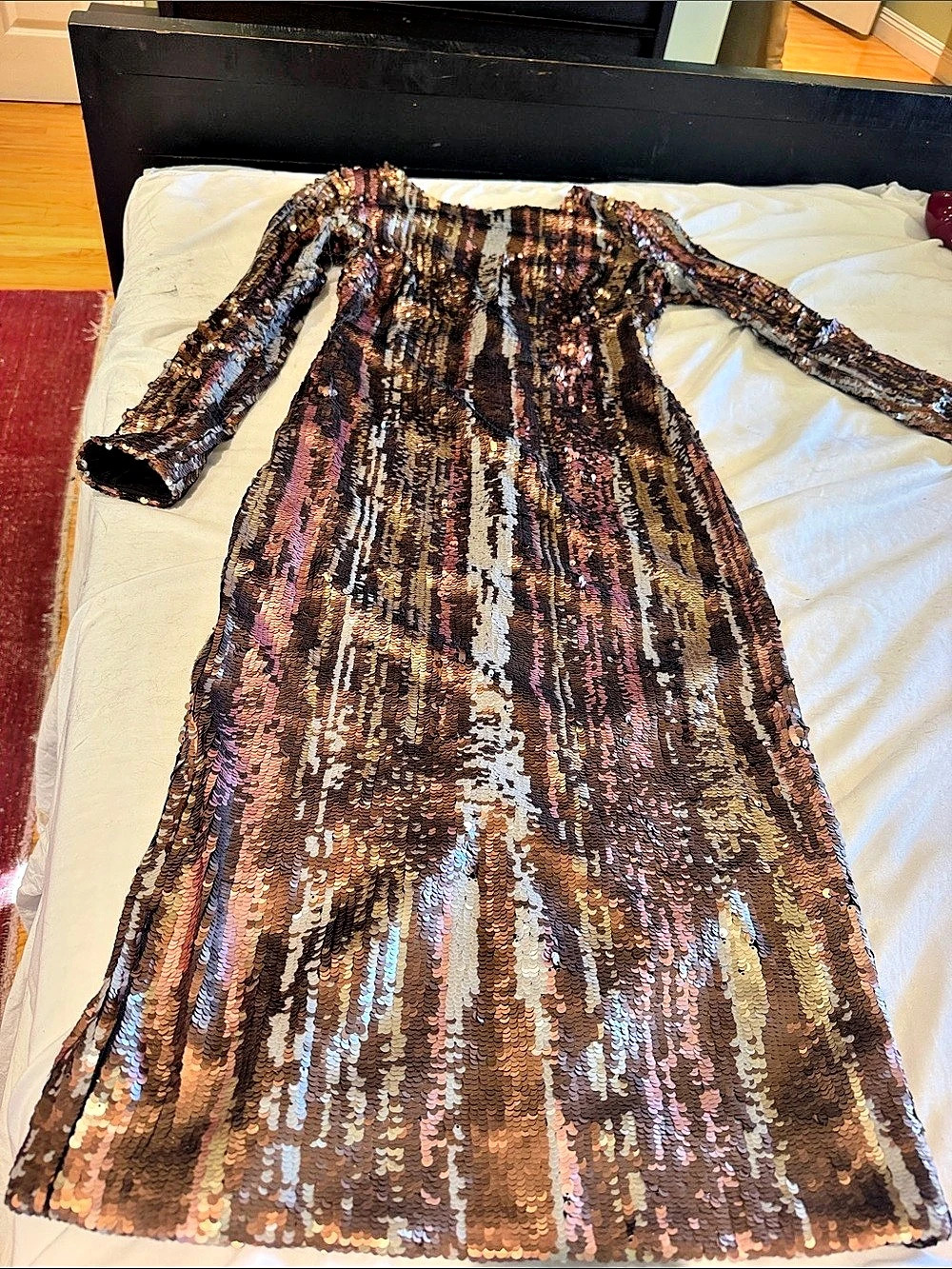 Sequin Abstract Mid Dress in Brown & Pink Like New